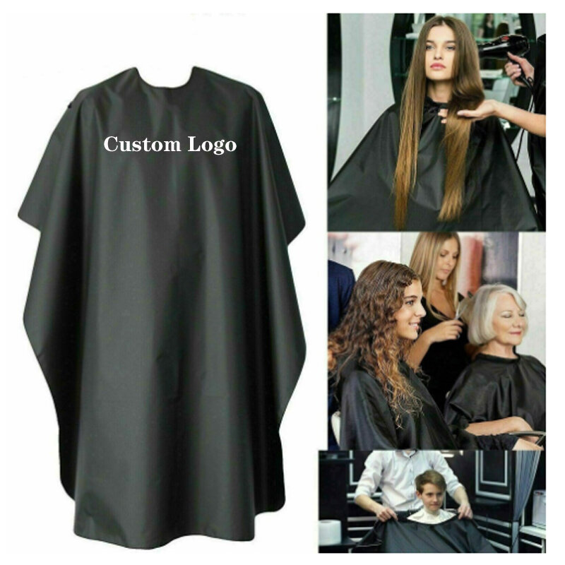 Black Hair Styling Cape para corte de cabelo, Faça seu próprio logotipo, Cabeleireiro vestido de pano, Qualidade superior, Plussign, 10Pcs