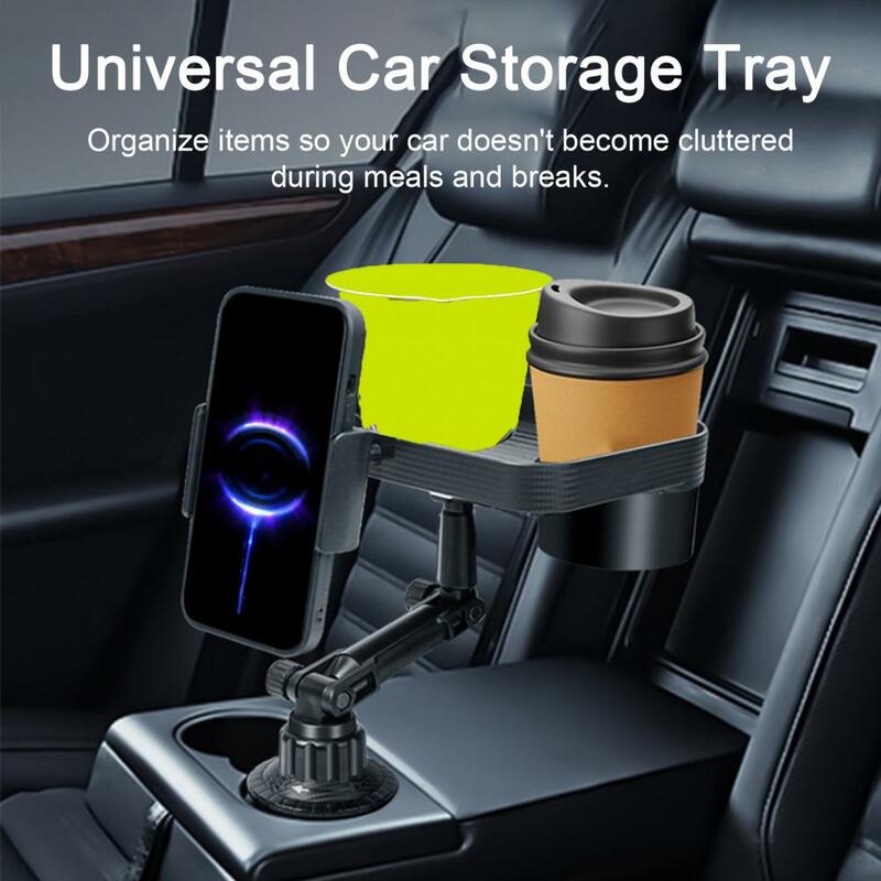 Car Snack Tray Console Cup Holder Universal Foldable Car Dining Plate with Cup Holder Phone Bracket Storage Tray Snacks Drinks