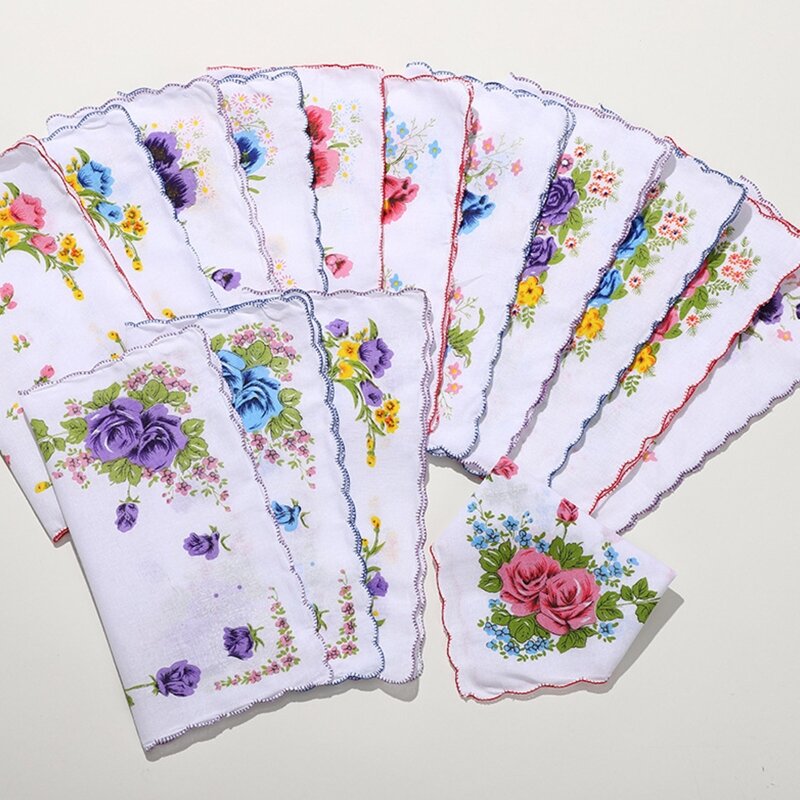 6Pcs Frauen Floral Taschentücher Tasche Taschentuch Natürliche Baumwolle Mehrweg Hochzeit Party Baby Dusche Liefert für Mädchen X4YC