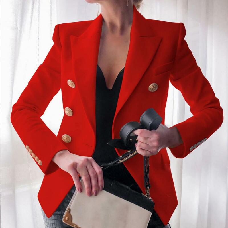 Simple Women Blazer Women Lapel Autumn Winter Double Breasted Lapel Suit Coat  Office Lady Blazer Elegant