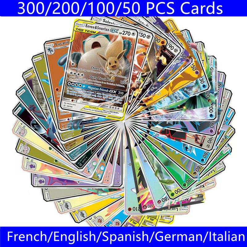 5-300Pcs hiszpański francuski angielski niemiecki włoski karty cartas pokemon francaise hiszpańska karta z 100 300 G x 300 V Max VMAX