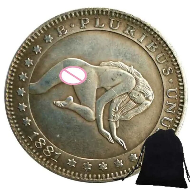 Luxury Nightclub Romantic One-Dollar 3D Art coppia monete buona fortuna Fun Pocket Coin moneta divertente moneta fortunata commemorativa + borsa regalo