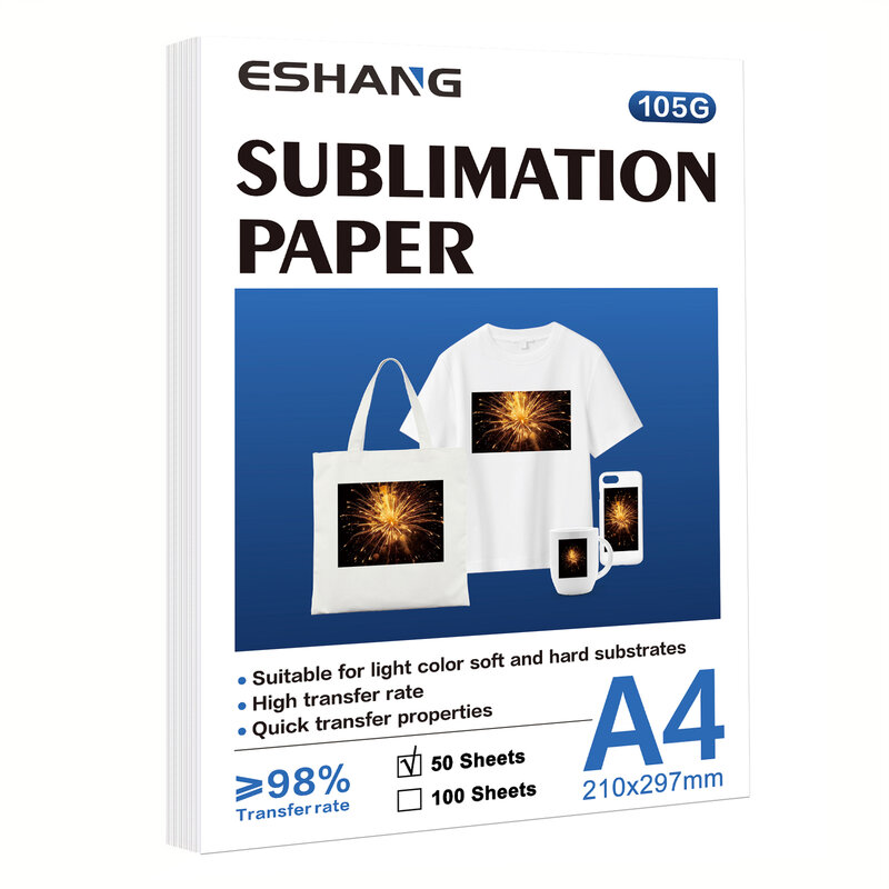 Eshang A4กระดาษระเหิด50แผ่นสำหรับเครื่องพิมพ์อิงค์เจ็ทใดๆที่ตรงกับหมึกระเหิด105กรัม