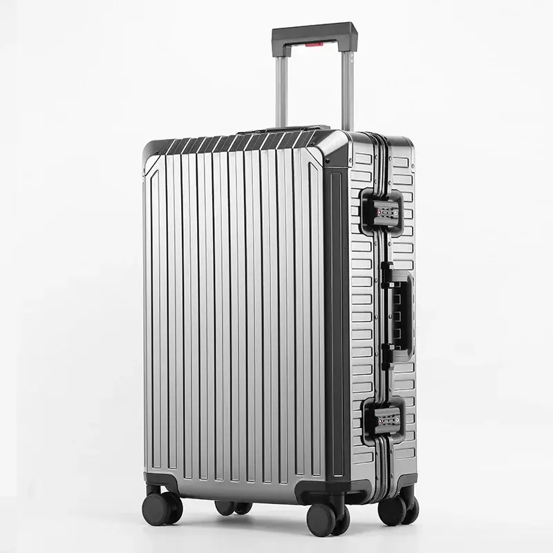 Знаменитый чемодан из алюминиево-магниевого сплава, Дорожный чемодан из алюминиевого сплава, металлическая тележка, стандартная сумка для багажа с паролем
