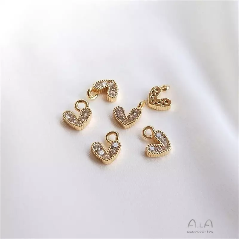 Liontin berbentuk hati kecil zirkon warna bertatahkan emas 14K Aksesori Perhiasan gelang buatan tangan DIY liontin berbentuk hati