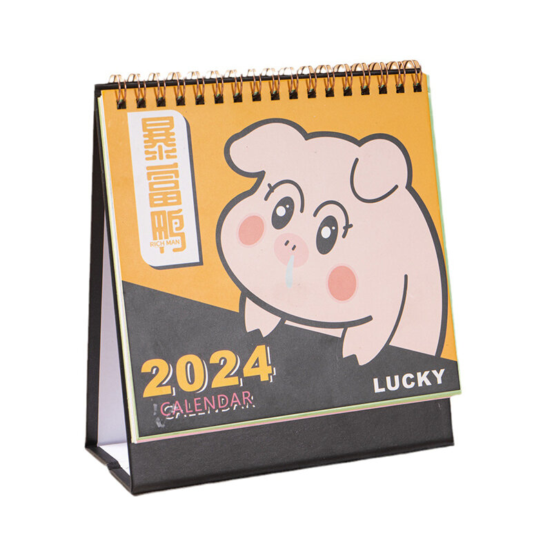 かわいい漫画の動物自立型デスクトップカレンダー、ミニデスクカレンダー、毎日および毎月の計画、家の装飾、2024