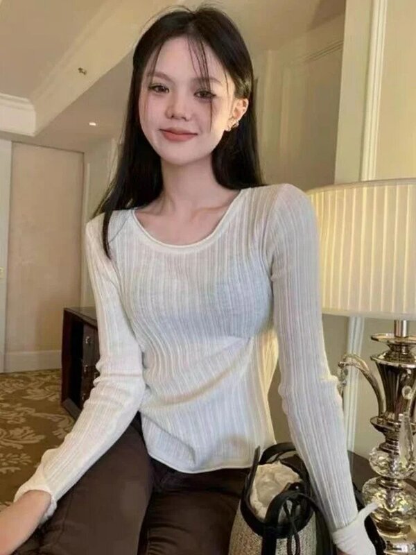Пуловеры Женские однотонные модные Универсальные нежные Простые складки в Корейском стиле Удобная уличная Женская одежда для отдыха