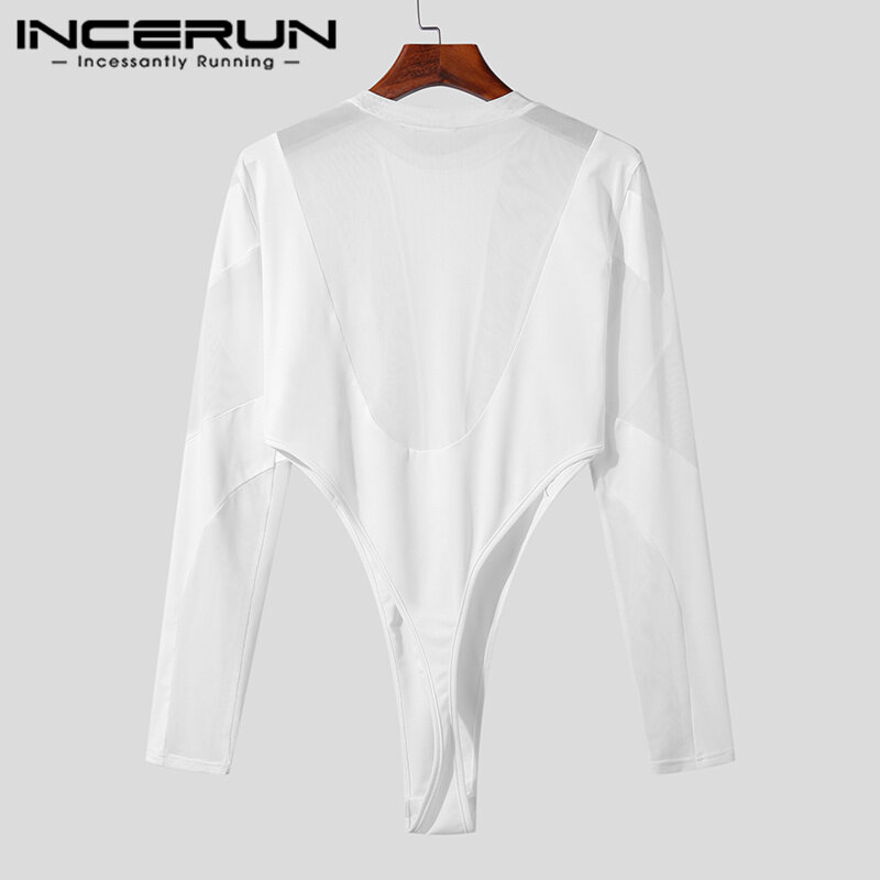 Incerun-السروال القصير الرجالي المثير شفاف, فتحة شبكية لوحة حللا, ملابس داخلية مريحة طويلة الأكمام, موضة غير رسمية, S-5XL, 2023