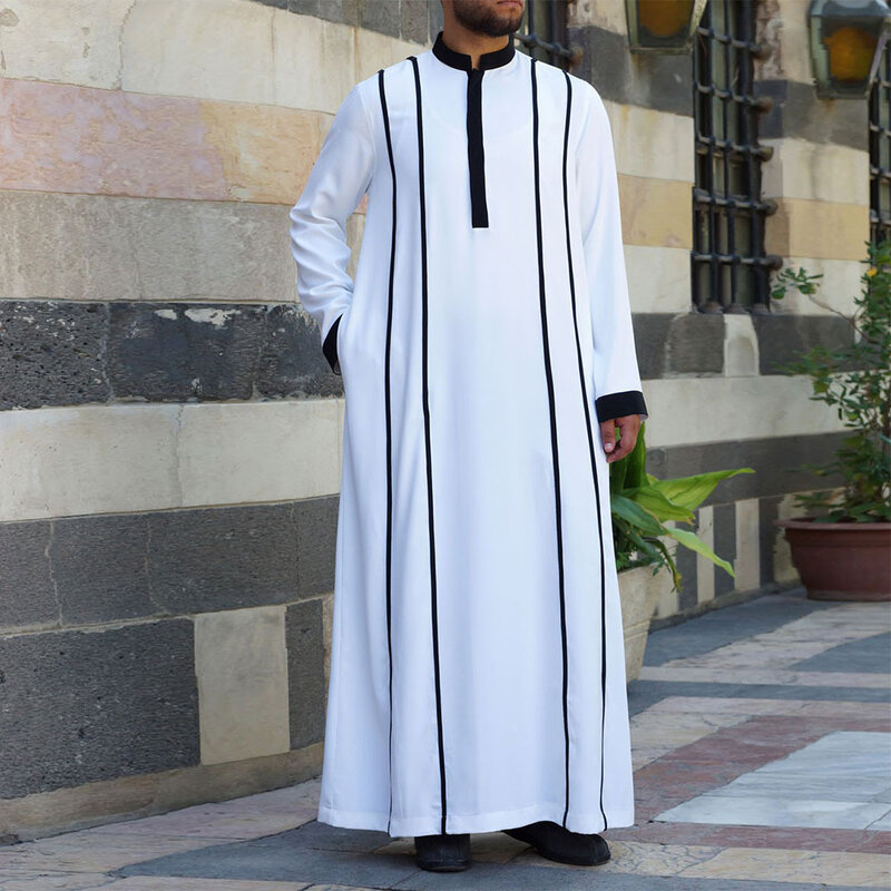 Abaya Jellaba untuk Pria Islam Kameez Thobe Baru Pria Arab Kemeja Bertudung Muslim Jubah Lengan Panjang Galabia Musumne Boubou Man Qamis