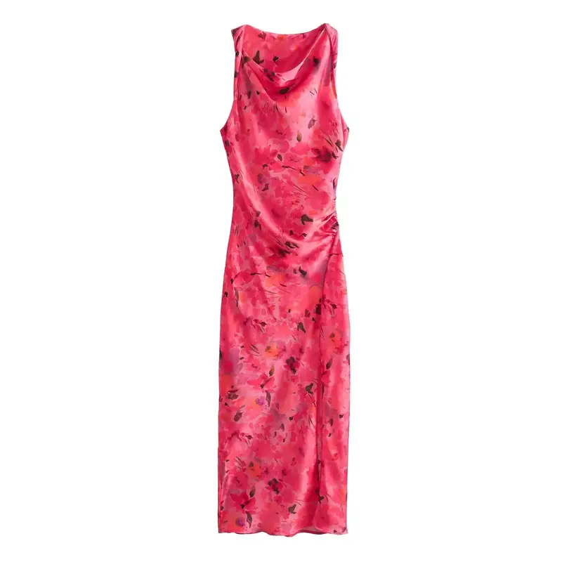 Платье-миди женское шелковое с цветочным принтом, без рукавов