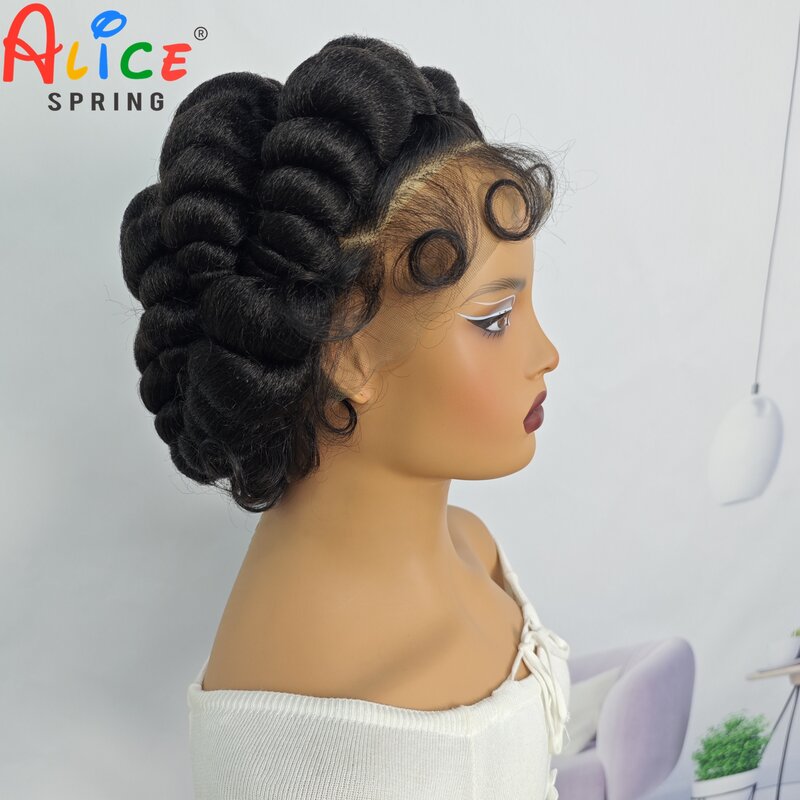 Natural Color 6Inch Transparent Full Lace Braided Wigs Short Cute Handmade Bantu Synthetic Braided Lace Wigs Knotless Braids Wig
