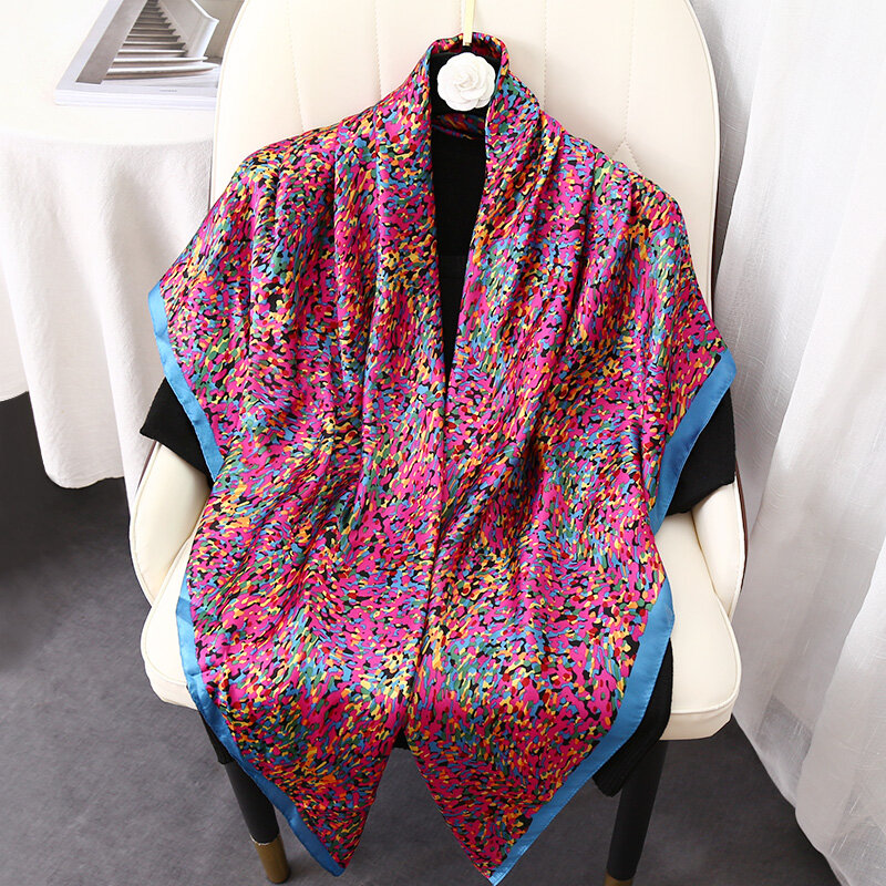 Spring Autumn Sun Protective Letter Printed Imitated Silk Muslim Hijabs For Woman 110cm Square Foulard Shawl