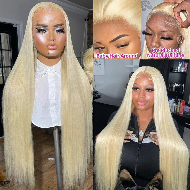 Perruque Lace Front Wig naturelle lisse, blond miel 613, 13x4, 30/40 pouces, perruque Lace Frmeds transparente HD, pour femmes brunes