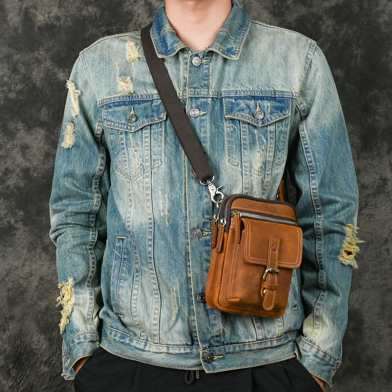 男性用本革ベルトバッグ,ショルダーストラップ付きウエストポーチ,電話バッグ