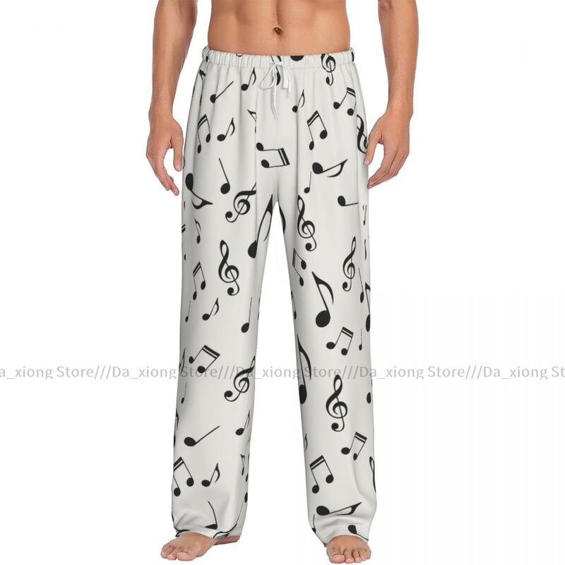 Męska bielizna nocna Luźne spodnie do spania Piżamy Nuty Długie spodnie do spania Casual Homewear