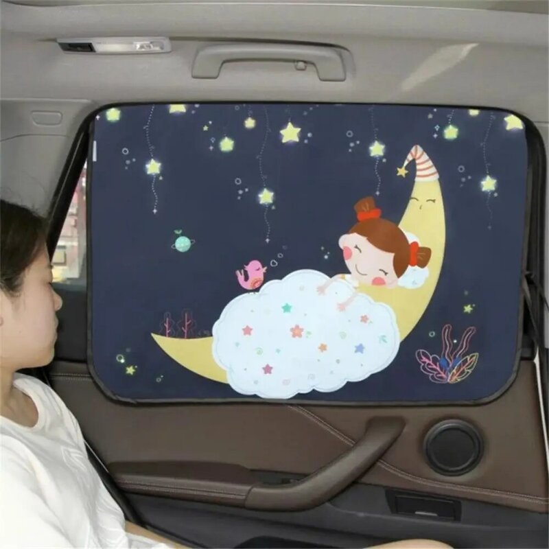 Parasol magnético para ventana de coche, cubierta lateral universal con diseño de dibujos animados, protección UV, seguridad de bebé y chico