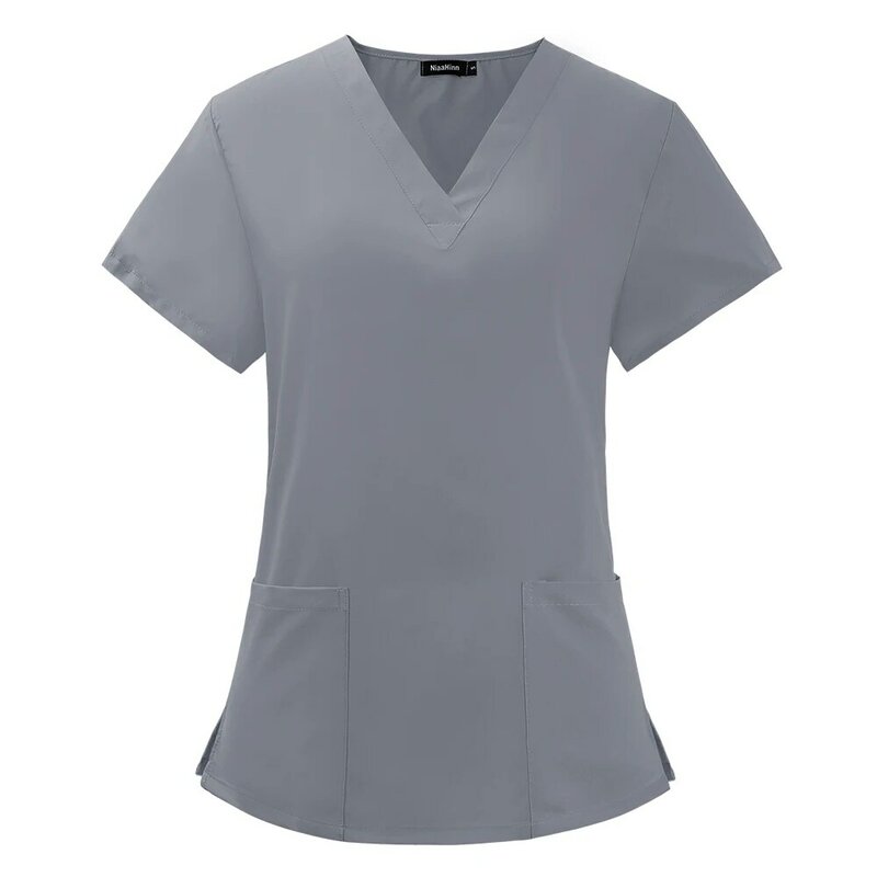 Salon kosmetyczny jednolite elastyczne oddychające elastan pielęgniarka akcesoria moda Slim dopasowane koszulki letnie kombinezony laboratoryjne peeling ubrania damskie