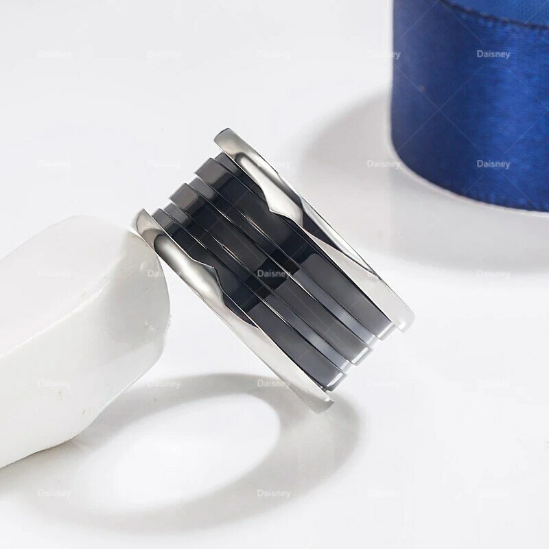 Klasyczna gorąca sprzedaż 925 srebrna czarno-biała pierścień ceramiczny dla kobiet prosta moda marka luksusowa para biżuteria