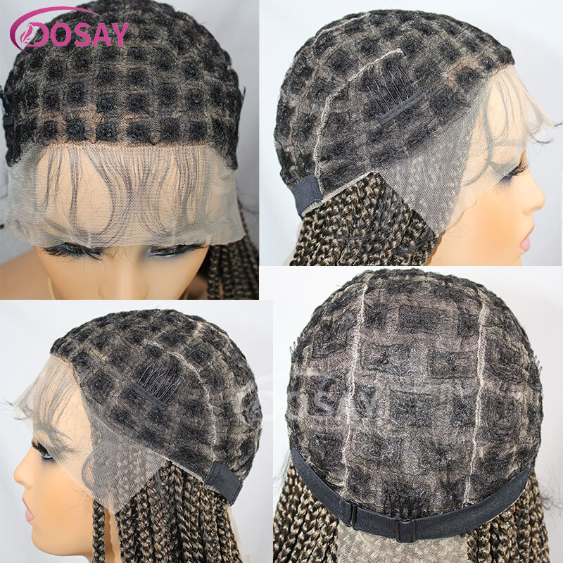 36" Full Lace Braided Wigs Synthetic Box Braids Lace Front Wigs Knotless Braided Wigs For Black Women Small Box Square Hair Wigs
