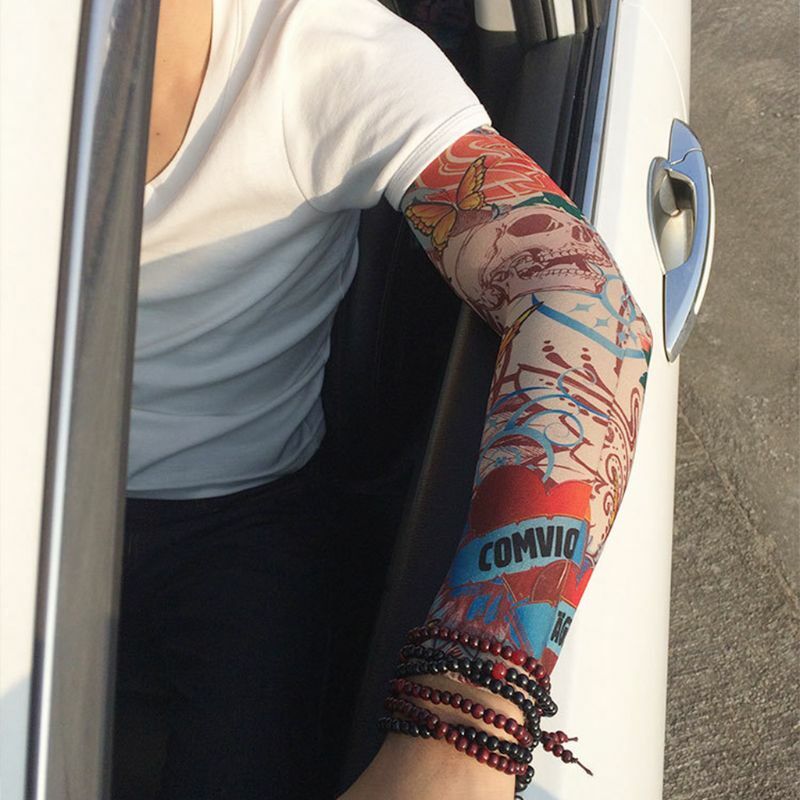 Mangas tatuajes falsos para hombre cubierta unisex fiesta arte corporal protector solar temporal tigre S