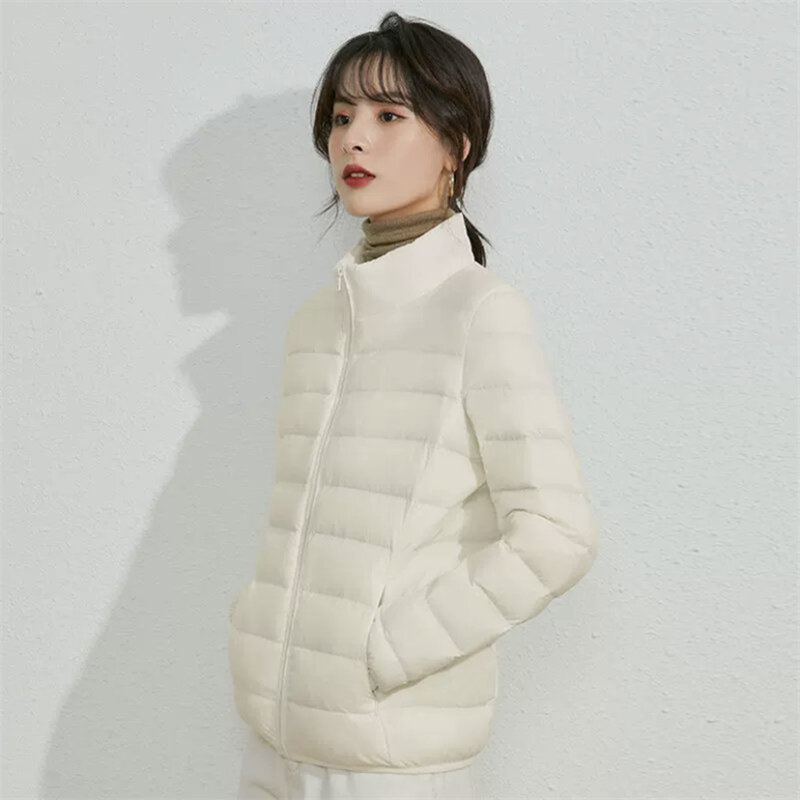 Ultra lekka Plus Size 7XL 8XL kurtka cienki dół damska 2024 jesienno-zimowa wąska krótka ciepły płaszcz płaszcz z kaczego puchu damska odzież wierzchnia