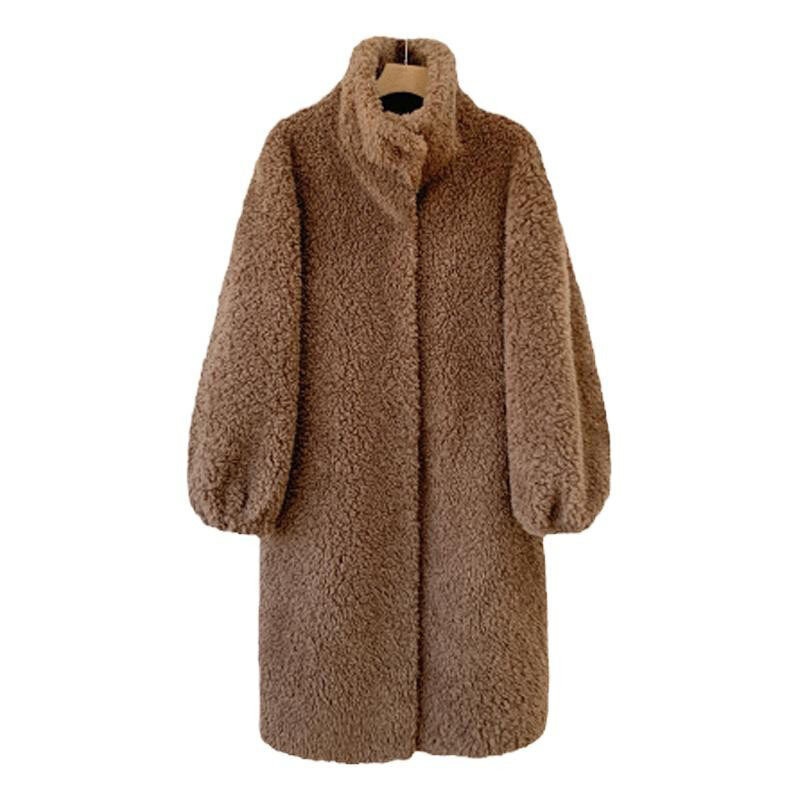 2023 fashion new Fur Sheep Sheared Fleece All Wool Coat Lamb Fur One Piece Real Wool Winter Long Coat Women