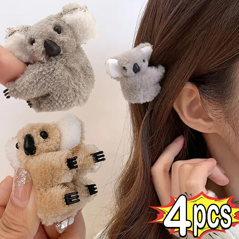 Plush Koala Bear Hair Clips para Meninas, Hair Claw, Animal Hairpins, presilhas Acessórios, Headwear, 1 Pc, 4Pcs