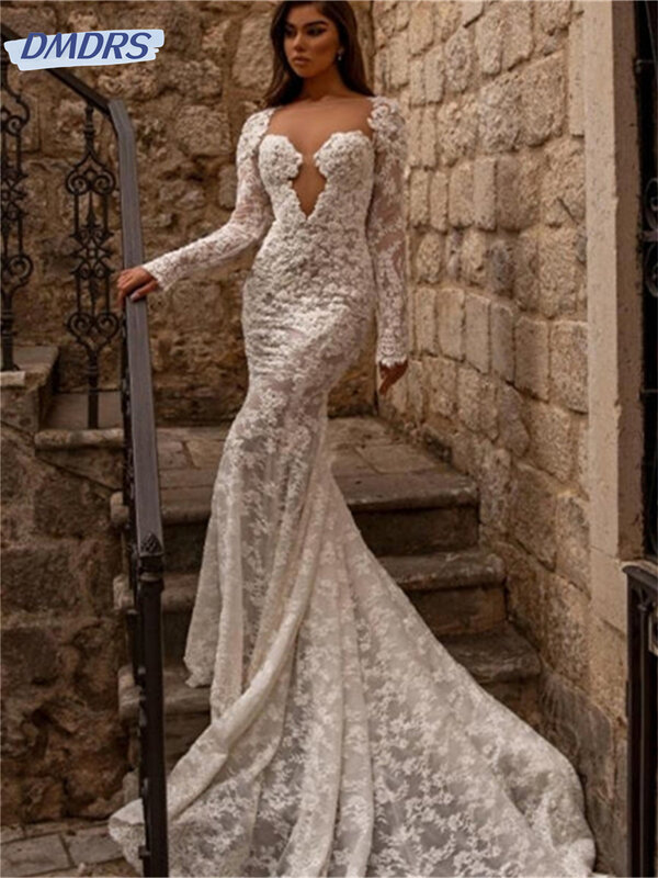 Classic Long Sleeve Bridal Dress 2024 Sexy Backless Wedding Dress Romantic A-line Floor-length Dress Vestidos De Novia