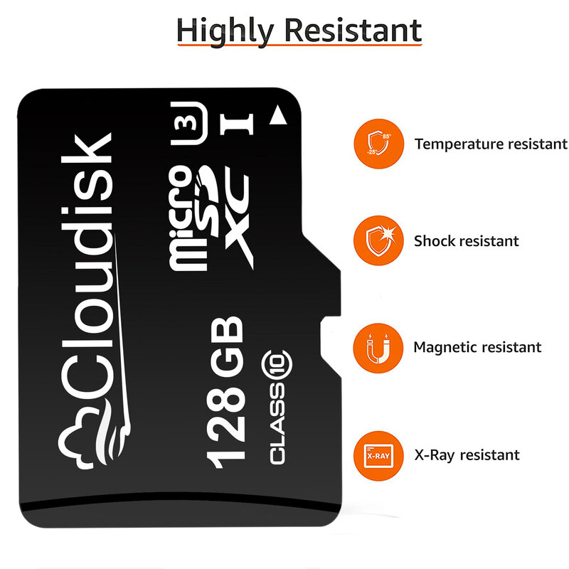 Cloudisk kartu memori, 10 pak kartu mikro SD kartu memori 128GB 64GB 32GB 16GB 8GB C10 A1 kartu TF MicroSD dengan adaptor baca SD gratis hadiah