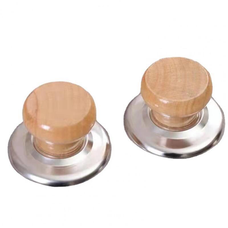 2 Pcs Pot Head Cap Pot Cover Handle Kitchen Accessories Universal Wood Pot Lid Knobs Replacement Cap with Screws Cookware Part