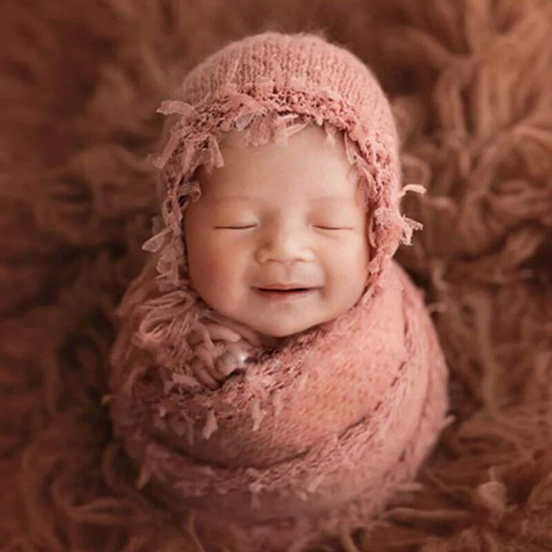 新生児用写真アクセサリー,ヘアハットとラップ2ピース/セット,ベビーアクセサリー,織りキャップ