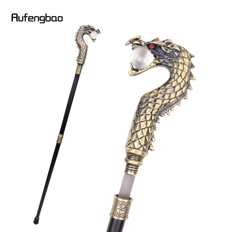 Bâton de marche Golden Dragon Head avec plaque cachée, boule de morsure, canne d'autodéfense, cosplay à la mode, 93cm