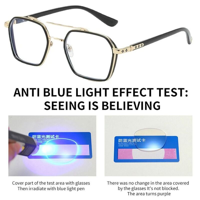 แว่นตา pelindung Mata กันแสงสีฟ้าวินเทจแว่นตาสี่เหลี่ยมน้ำหนักเบาป้องกันแสงสีฟ้ากรอบโลหะแว่นตาสำนักงาน