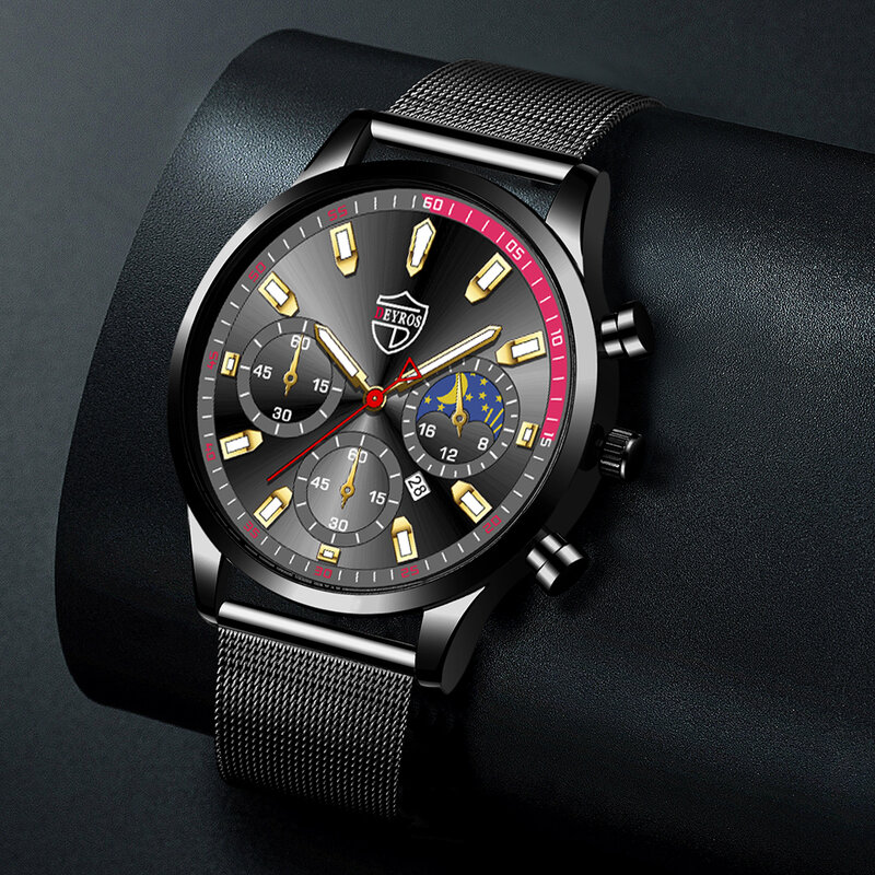 uhren herren Herren Uhren Luxury Business Edelstahl Mesh Gürtel Quarz Armbanduhr für Mann Kalender Leder Armband Uhr часы мужские