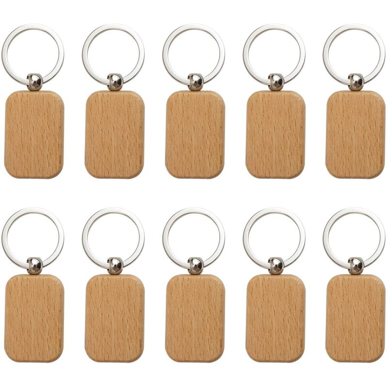 فارغة مستديرة مستطيل سلسلة المفاتيح الخشبية ، لتقوم بها بنفسك العلامة الرئيسية ، يمكن محفورة ، هدية ، 60 قطعة