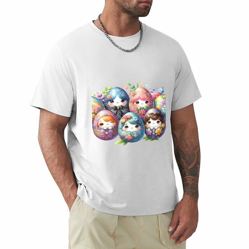 T-shirt decorata con uova di pasqua abbigliamento vintage ventagli sportivi t-shirt personalizzata per uomo