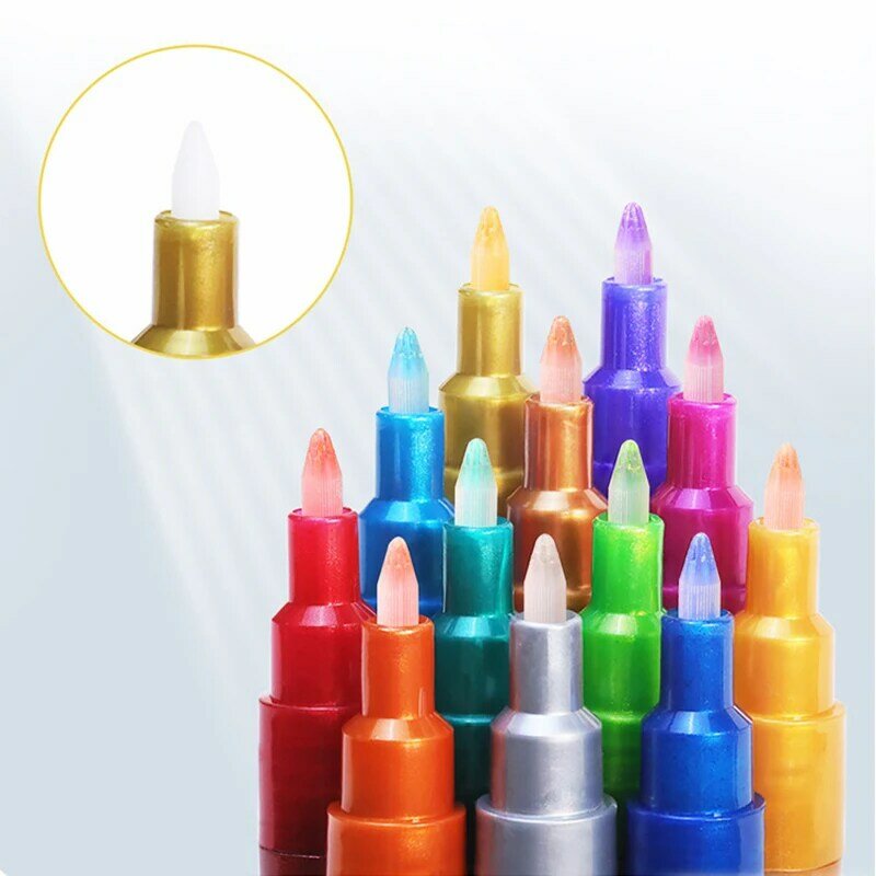 12 Colors Super Metallic Markers 0.7MM Golden Shine Water-Proof Marker Pen For Model Metal Cloth Glass Wood Canvas Ceramic Nail