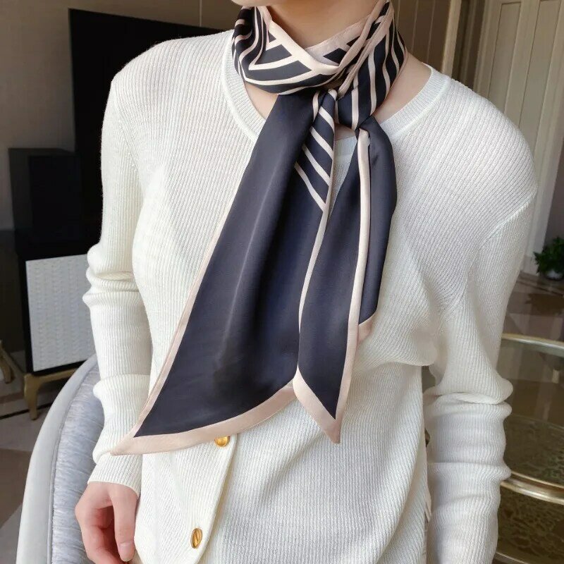 Pañuelos de seda para mujer, bandanas largas para el pelo, bandanas con estampado de 14x145cm, a la moda