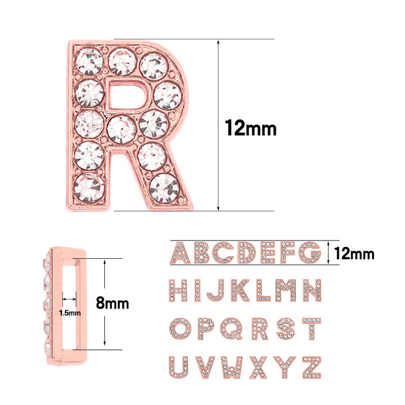 Charms scorrevoli in oro rosa lettere 8mm per la creazione di gioielli bracciale donna alfabeto A-Z collana con collare per animali domestici accessori fai da te regalo