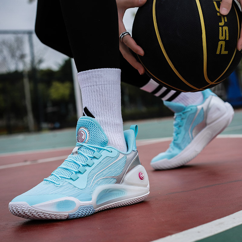 Chaussures de basket-ball professionnelles pour hommes, chaussures de sport montantes bleues, streetwear, baskets de culture de basket-ball, chaussures d'entraînement pour hommes