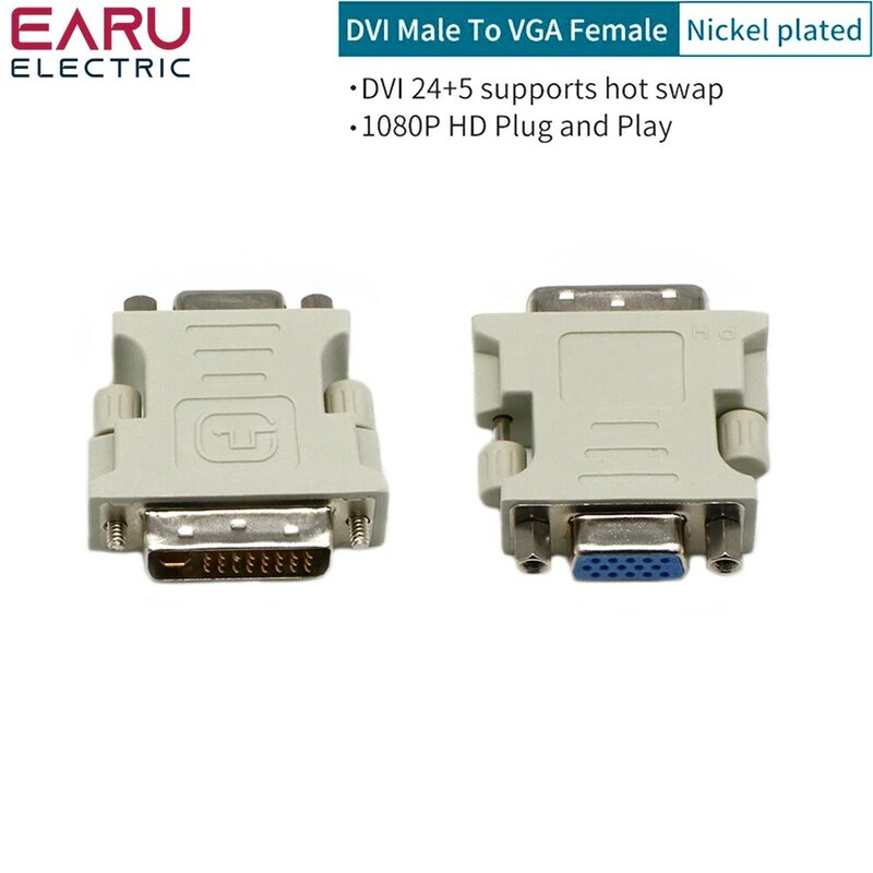 DVI-I 24+5 Pin DVI to VGA Male to Female Video Converter Adapter for PC laptop for Graphics Cards Computer 1080P HDTV Monitor