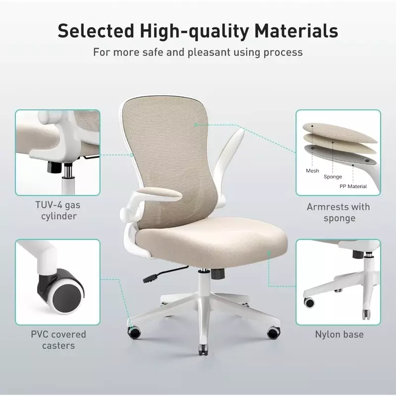 Hbada-Chaise de bureau ergonomique avec roues silencieuses en PU, fauteuil d'ordinateur en maille respirante