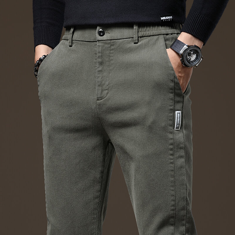 Fashion Casual Pants Men Cotton Slim Thin Twill Fabric Classic Style Business Casual Work Stretch Korea Trouser Male