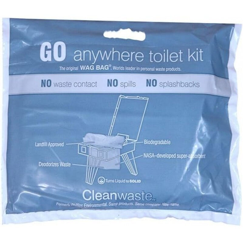 Cleanwaste Original WAG BAG - Go Anywhere Kit wc portatile (confezione da 50)-sacchetti per il controllo degli odori per impieghi gravosi con NASA Gelling Poo Pow