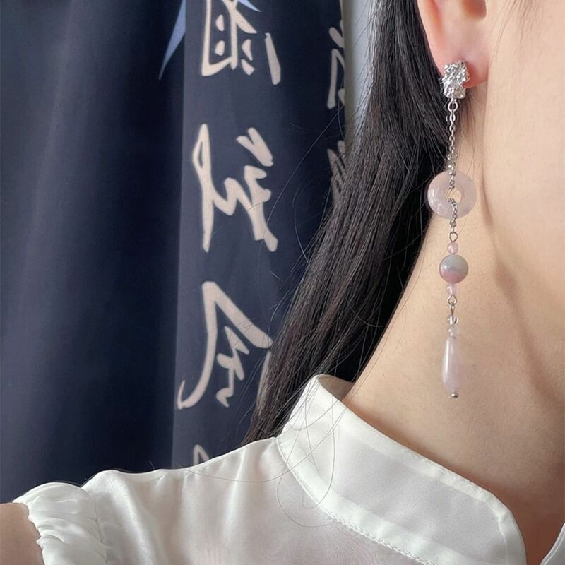 Крупные круглые геометрические серьги в форме капли воды Асимметричные новые китайские серьги-гвоздики модные ювелирные изделия винтажные аксессуары Hanfu