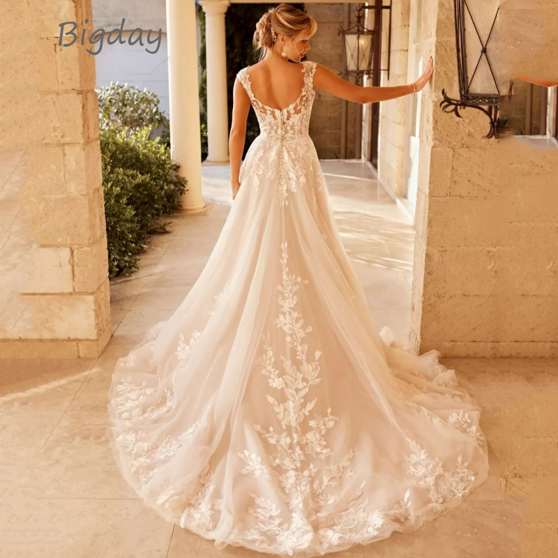 Gaun pernikahan Sweetheart elegan untuk wanita 2024 gaun pengantin A-Line renda punggung terbuka putih Applique kain Tule gaun pengantin Train Vestidos De Novia