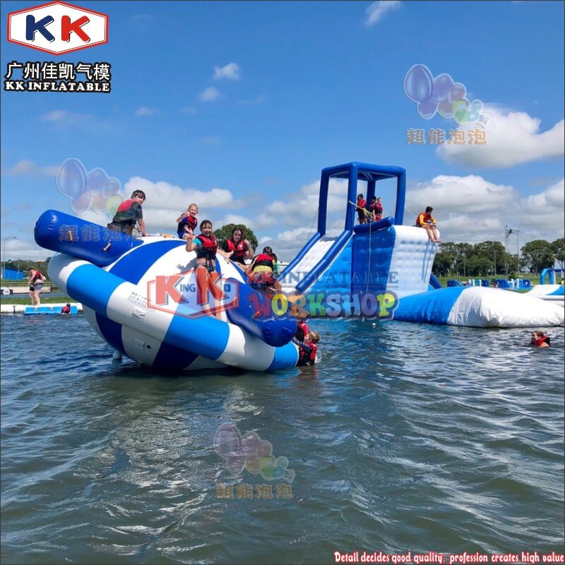 Outdoor ocean sea water/Frame pool water play blue & white color inflatable floating waterpark