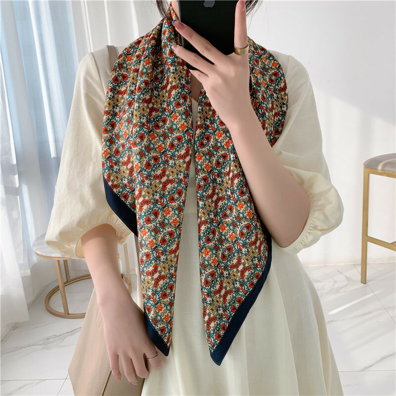 2022 nova marca cara 90x90cm luxo treliça geométrica lenço de seda das mulheres retro impressão moda quadrado bandana lenço gravata
