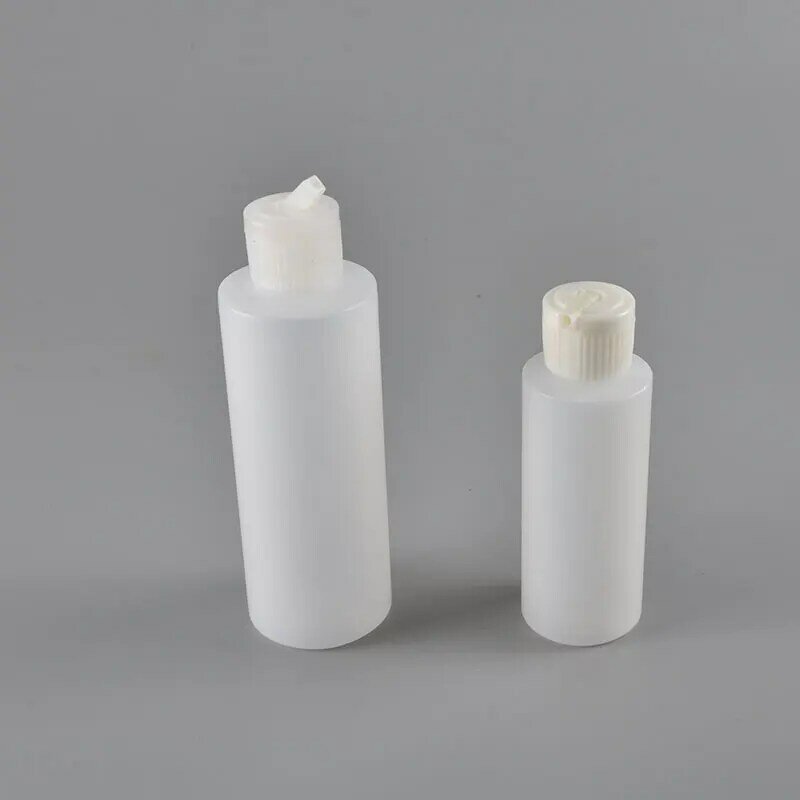 Botella redonda de plástico HDPE de color natural con tapa abatible de disco superior, 60/120ml/250 ml, 4/8oz