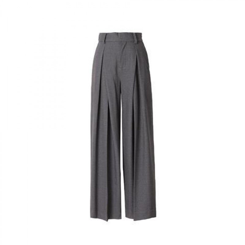 Pantalones de traje largos para mujer, pantalón informal de pierna ancha, color negro, para primavera y otoño, 2024